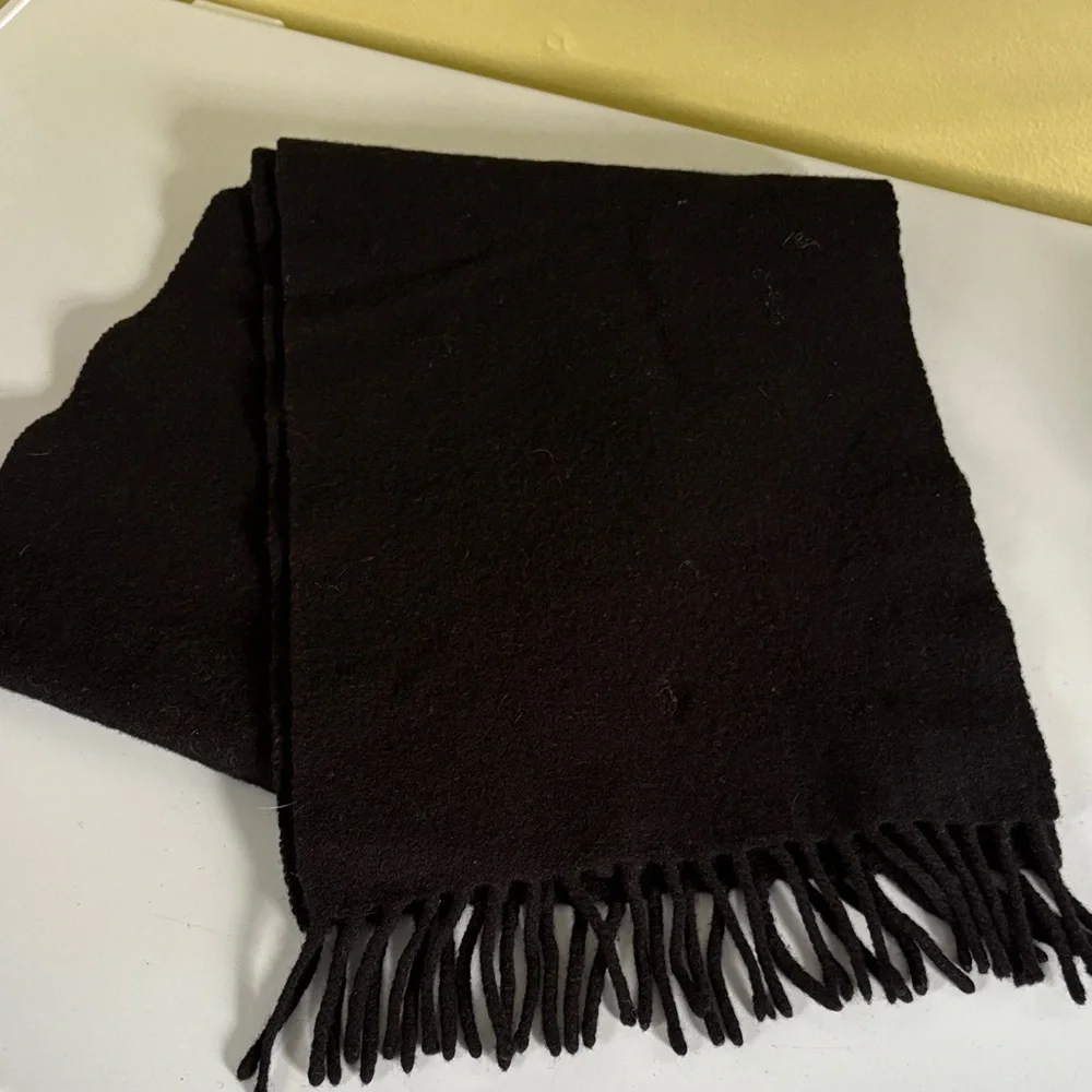 Polo Ralph Lauren Black Lambswool Made in Scotland Muffler Scarf 10” x 52”